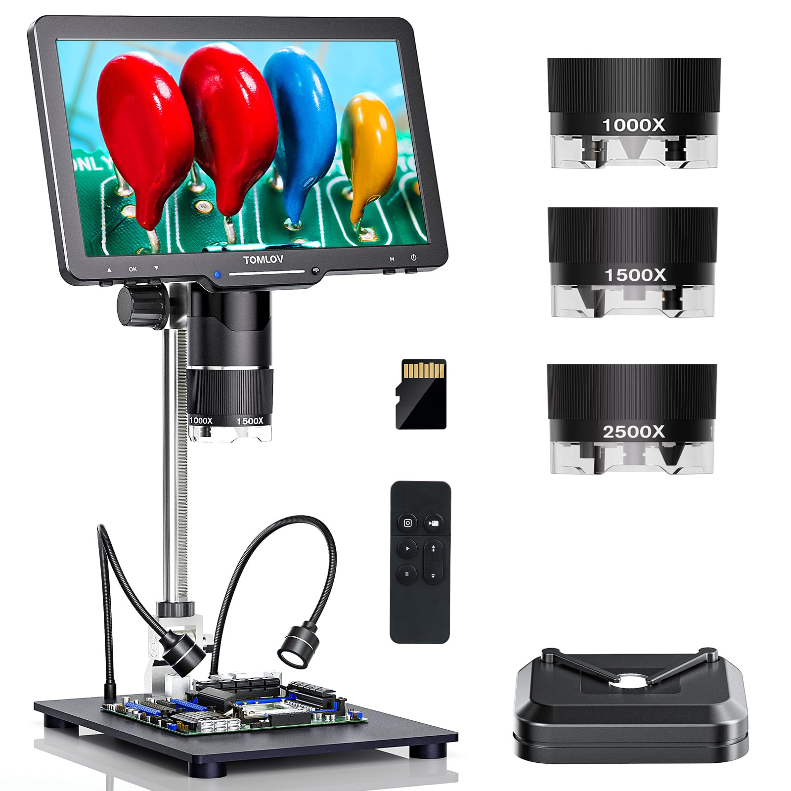 TOMLOV TriL110 3-Lens Digital Microscope 2500X Full View Coin Magnifier 10" | IP