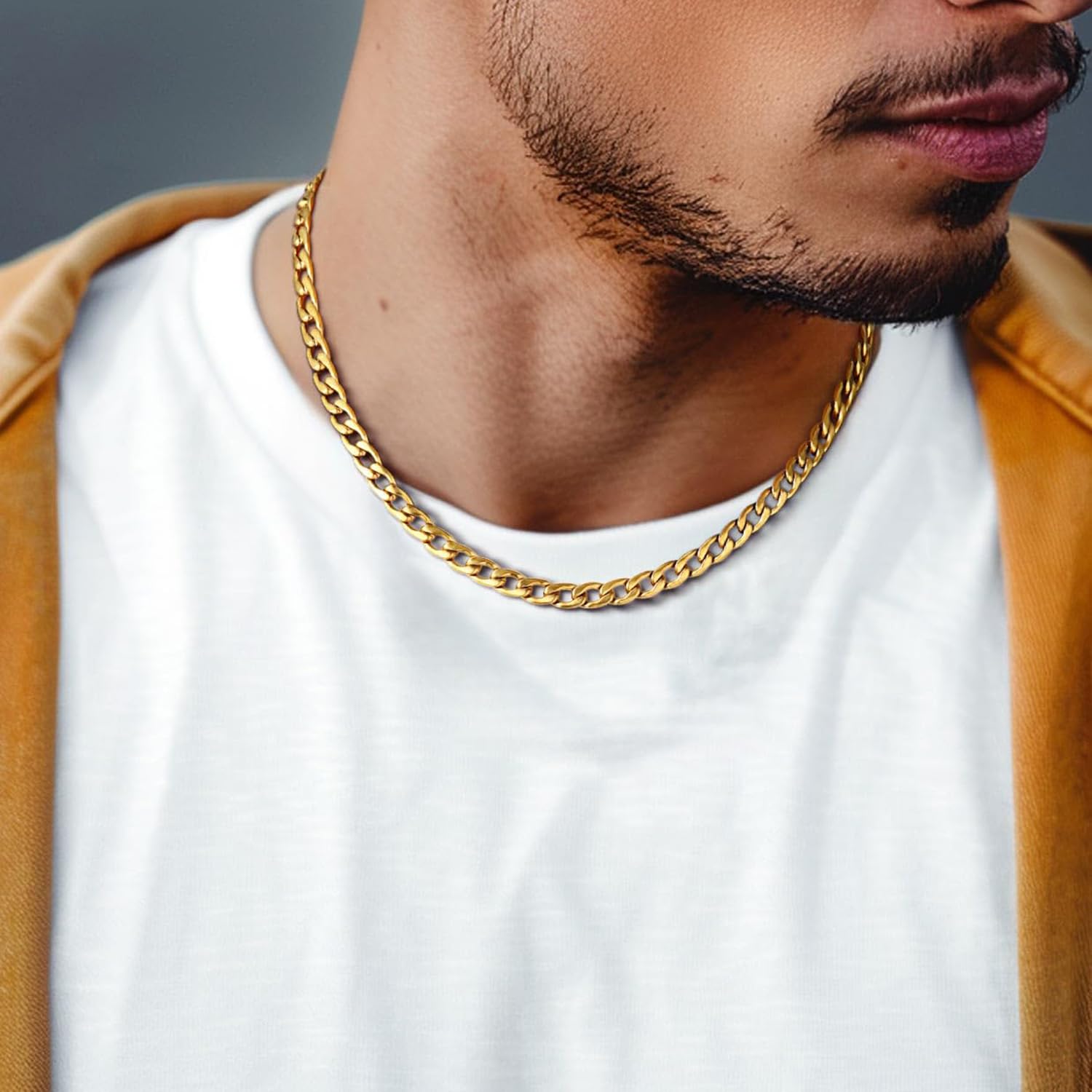 Chunky Gold Chain Necklace 4mm Wide Cuban Link Chain Necklace for Men Heavy Duty