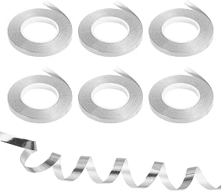 Shiny Metallic 3/16" 11 Yards Iridescent Curly Ribbon Crimp Balloon String for Party Decoration, Gift Wrapping, Craft, Silver, 6 Pcs