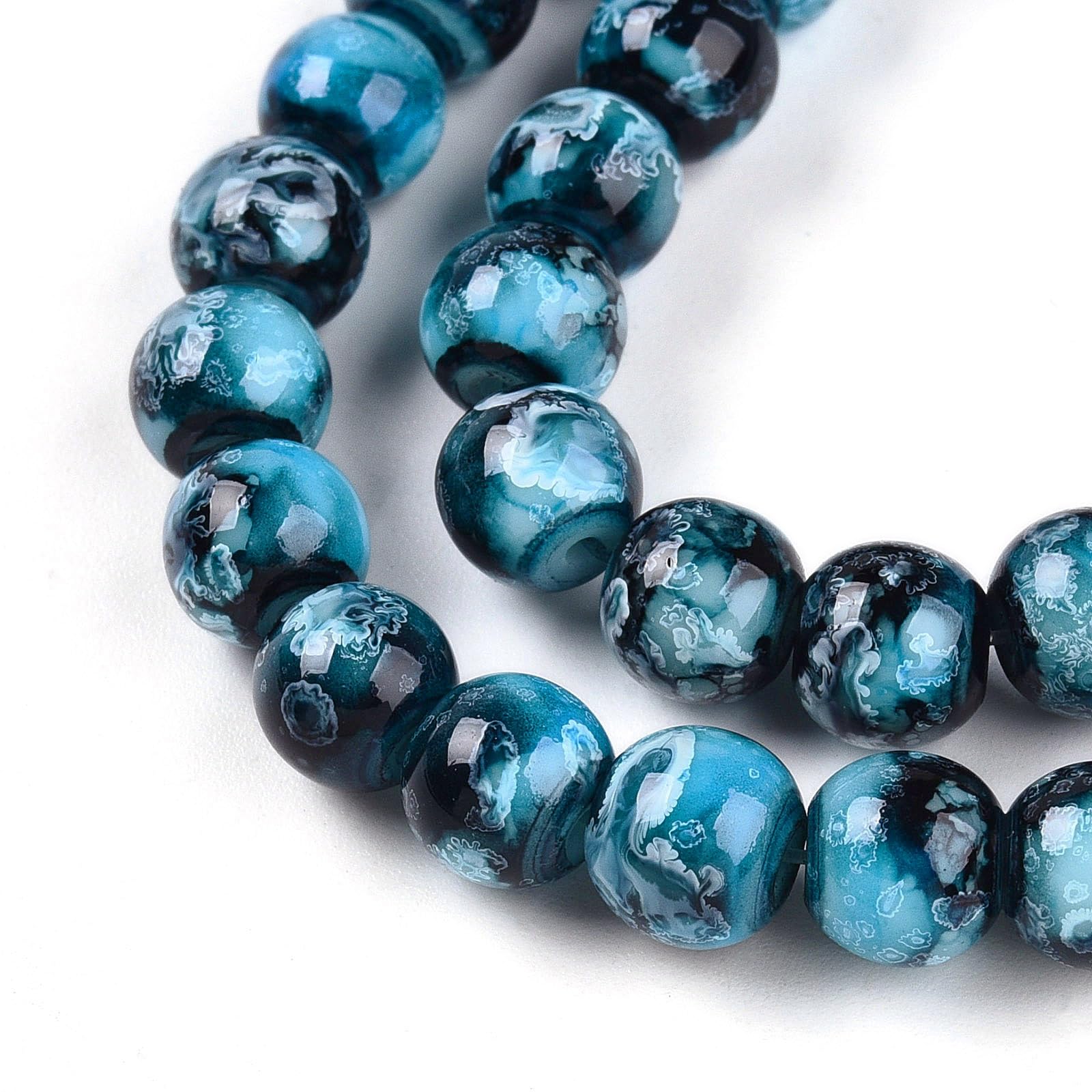 100Pcs Glass Beads for Jewelry Making 8mm Round Crystal Glass Bead Light Sky Blu