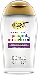 OGX Extra Strength Damage Remedy + Coconut Miracle Hair Oil, 3.3 fl. oz | Penetrating Hair Oil, Extra Hydrating Anti-Frizz, For Coarse, Dry Hair, Paraben-Free
