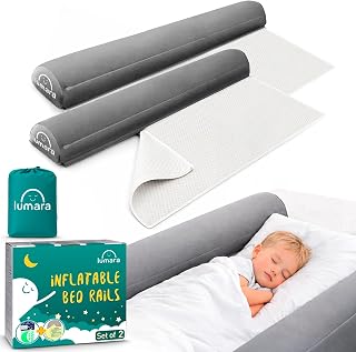 LUMARA Inflatable Bed Rail for Toddlers 2 Pack - Portable Travel Bed Bumpers for Kids Fits Twin Full Queen King Size Beds - Non-Slip Safety Guard Rails