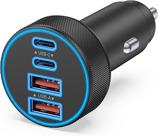 USB C Car Charger, 4-Port 90W Super Fast Charging Cigarette Lighter Adapter | [4 in 1] Dual 45W USBC & USB-A, Multiport Car Phone Charger Accessories, for iPhone 18 17 16 15 14 13 Pro Max, iPad, Galaxy