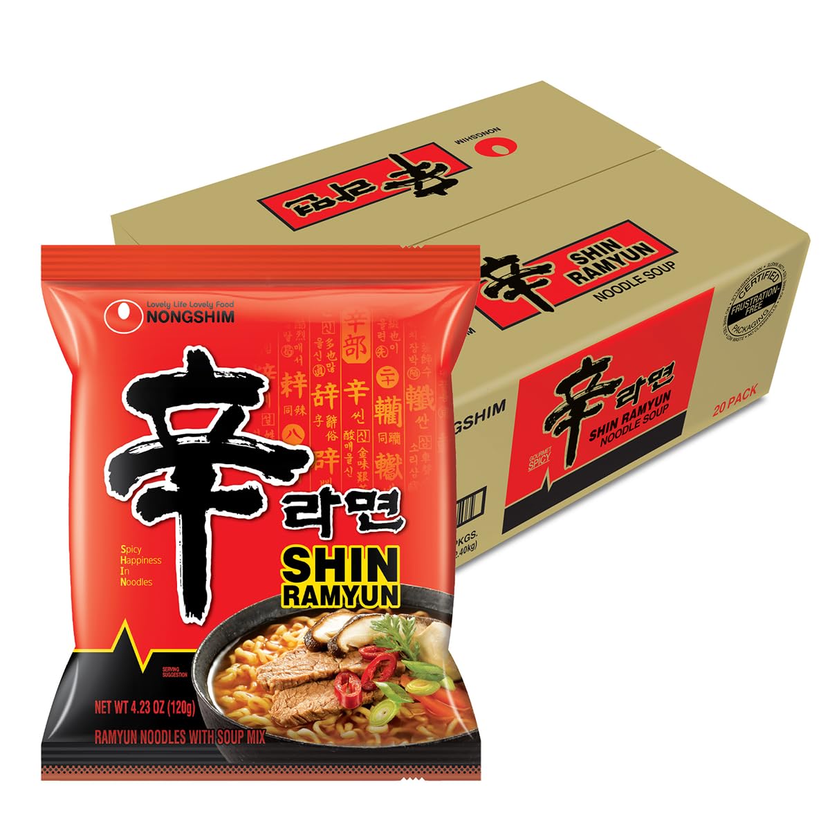 Nongshim Shin Ramyun Noodles, Spicy Korean Signature Instant Ramyun, Rich Beef F