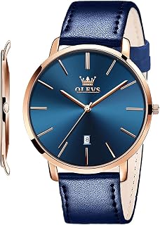 OLEVS Mens Wrist Watches Ultra Thin 6.5mm Minimalist Business Dress Waterproof & Date & Leather Strap Slim Watches for Men