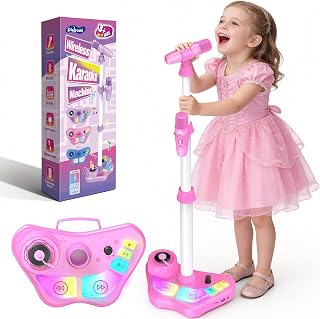 Dislocati LED Stand Karaoke Machine 2 Microphones, 3-12 Year Old Girl Gifts