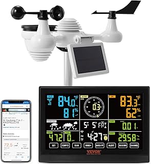 VEVOR 7-in-1 Wi-Fi Weather Station, 7.5 in Color Display, Home Weather Station Indoor Outdoor, with Solar Wireless Outdoor Sensor Alarm Alerts, for Temperature Humidity Wind Speed/Direction Rain