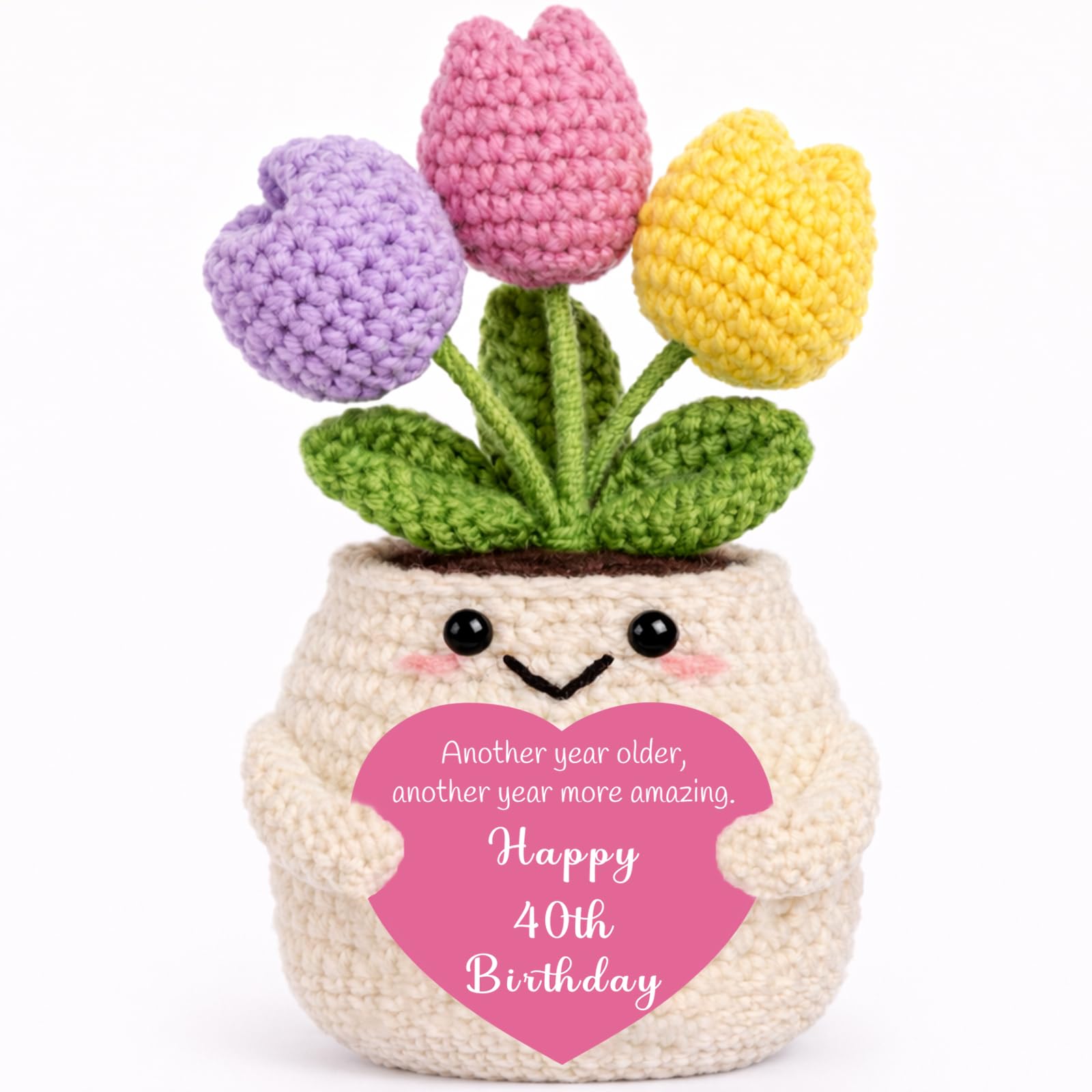 StyloSta 40th Birthday Gifts for Women Her Handmade Crochet Tulip | 40 Year Old 