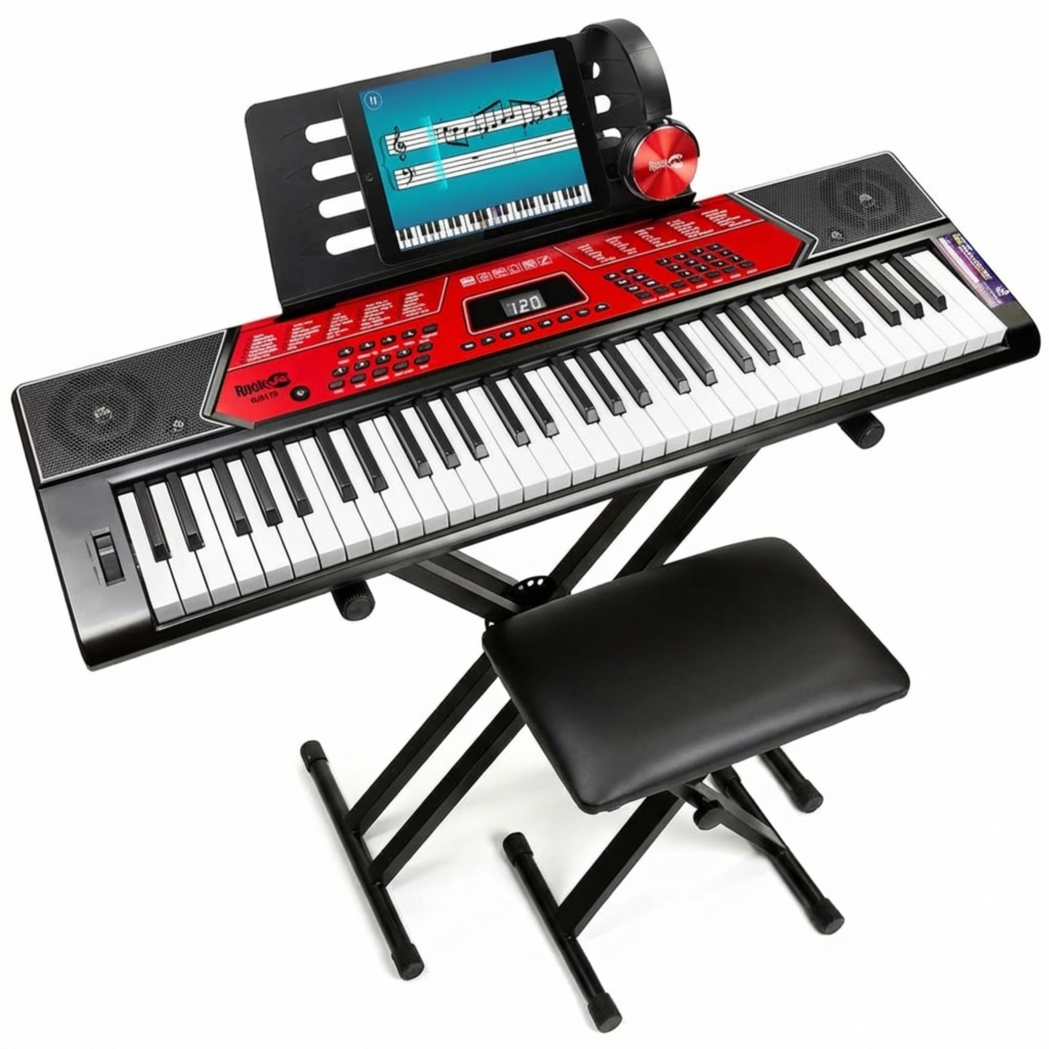RockJam 61 Key Keyboard Piano Kit with Pitch Bend, Stand, Bench, Headphones & Le