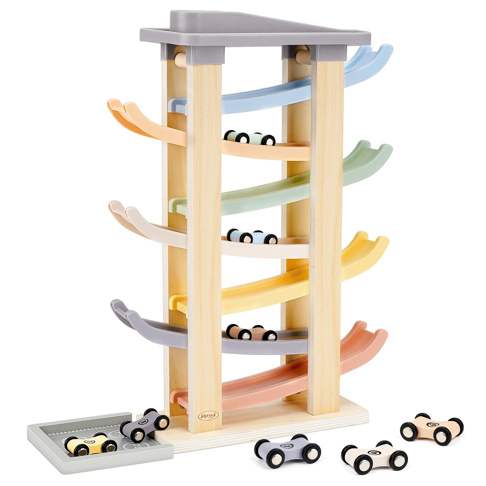 Joyreal Montessori Toddler Toys for 1 2 3 Year Old Wooden Car Ramp Toys | 7 Leve