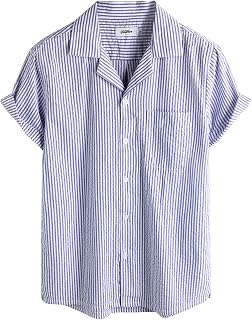 VATPAVE Mens Striped Summer Shirt Casual Button Down Short Sleeve Shirts