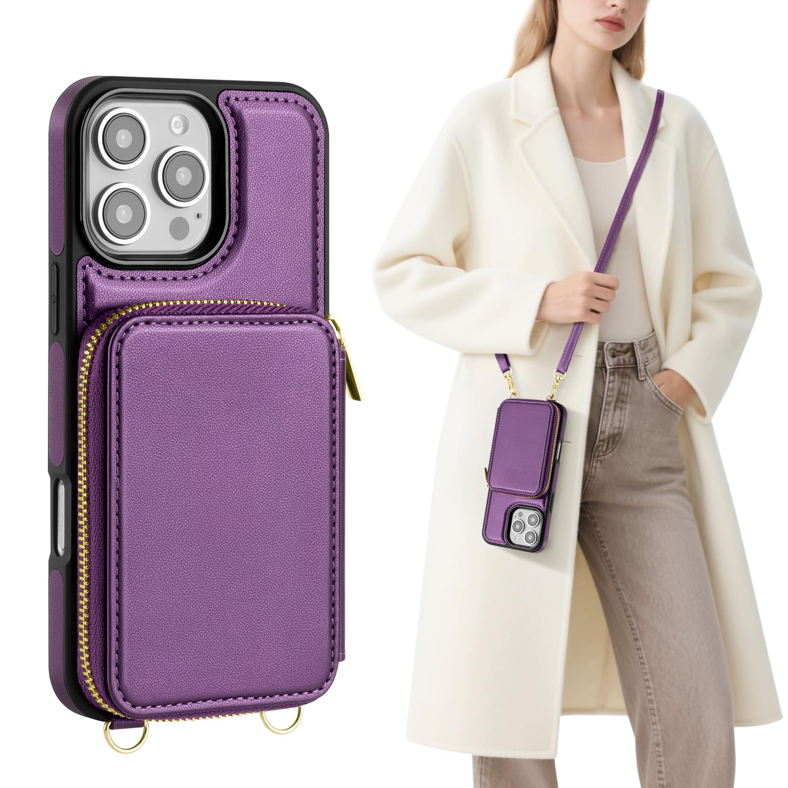 SkyEagle Custodia a portafoglio da donna compatibile con iPhone 16 Pro, con bloc