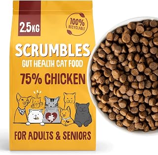 Scrumbles • Dry Cat Food • Hypoallergenic • All Lifestages • Chicken 75% • 2.5kg Bag • Natural Complete Adult Recipe • Gut Friendly Prebiotics & Probiotics • Gluten Free