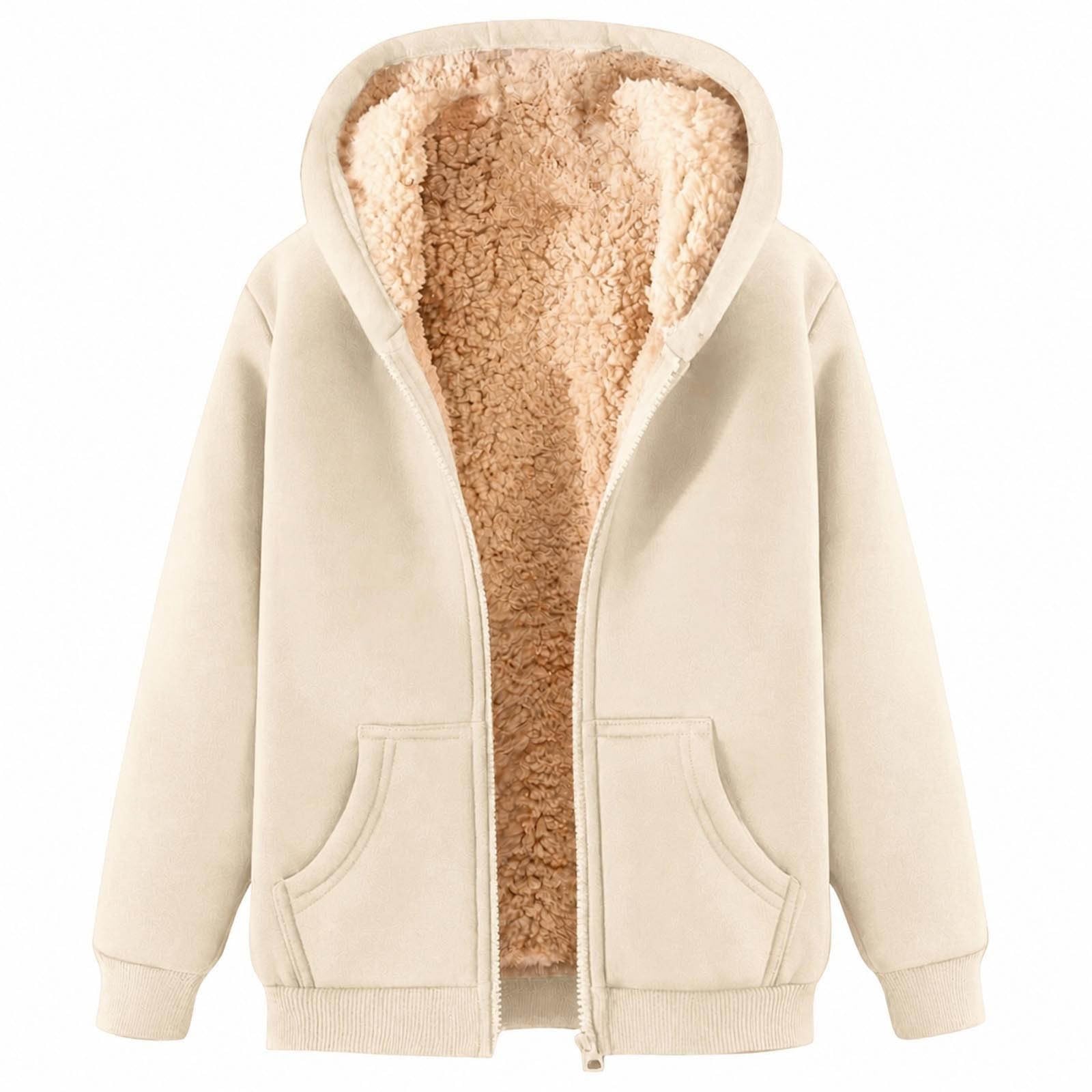 Womens Teddy Fleece Hoodies Sherpa Lined Fuzzy Jacket with Pockets Full Zip Hood