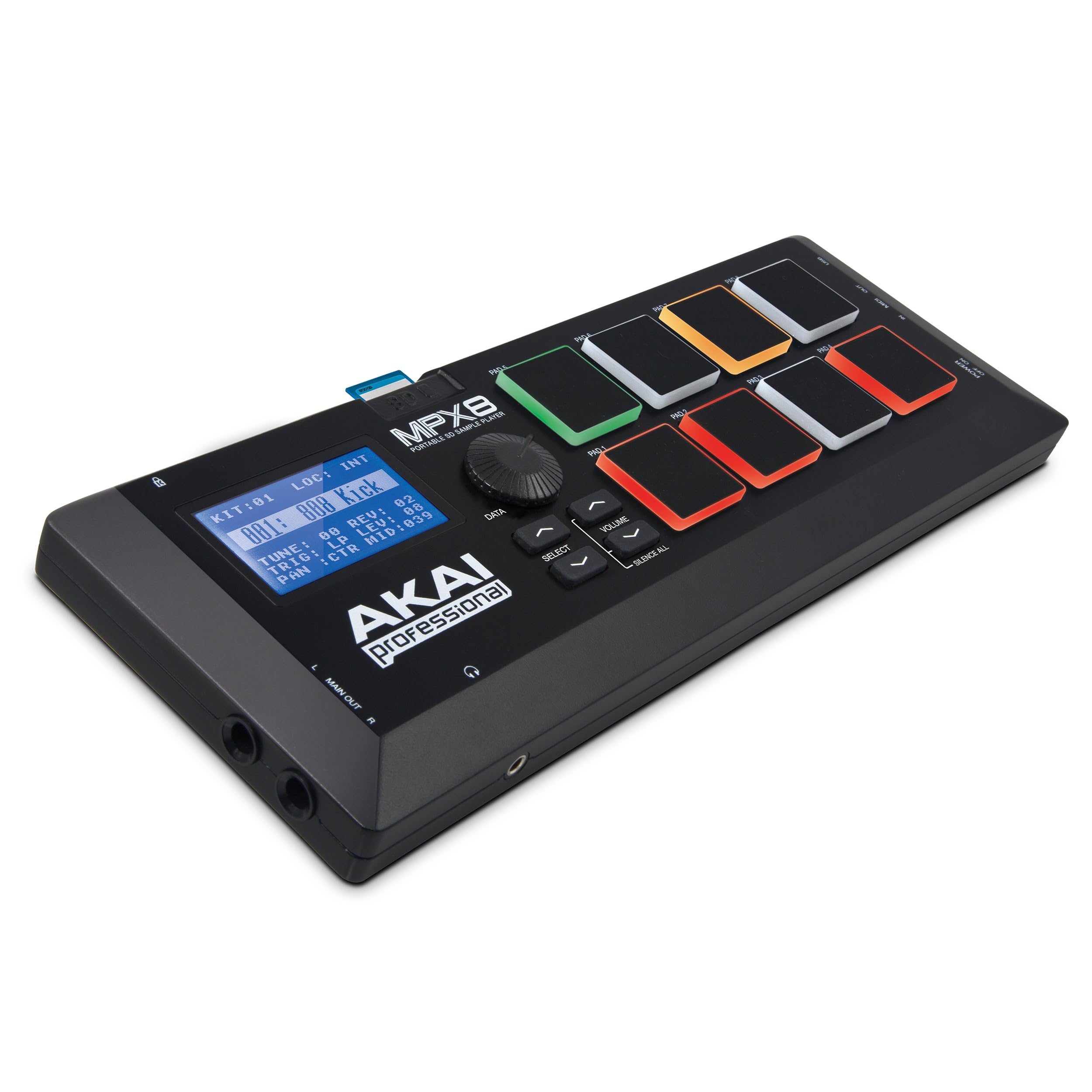 Sampler Akai MPX8 Mobile SD Sample Player | 8 Velocity-Sensitive Pads, MIDI Conn