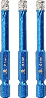 Diamond Drill Bit 6mm,BRSCHNITT 3pcs/pack 1/4 Inch Diamond Hole Saw Drill Bit for Porcelain Tile Ceramic Stone Granite Marble,Hex Shank Dry Drilling Diamond Core Drill Bit Set