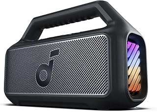 Soundcore Boom 2 Outdoor Speaker, 80W, Subwoofer, BassUp 2.0, 24H Playtime, IPX7 Waterproof, Floatable, RGB Lights, USB-C, Custom EQ, Bluetooth 5.3, Portable for Outdoors, Camping (Renewed)