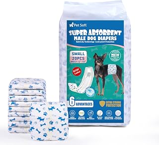 Pet Soft Dog Nappies for Males, Pack of 20 Disposable Nappies for Males, Highly Absorbent Male Nappies with Wetness Indicator and Leak-Proof (S-20 Pieces)