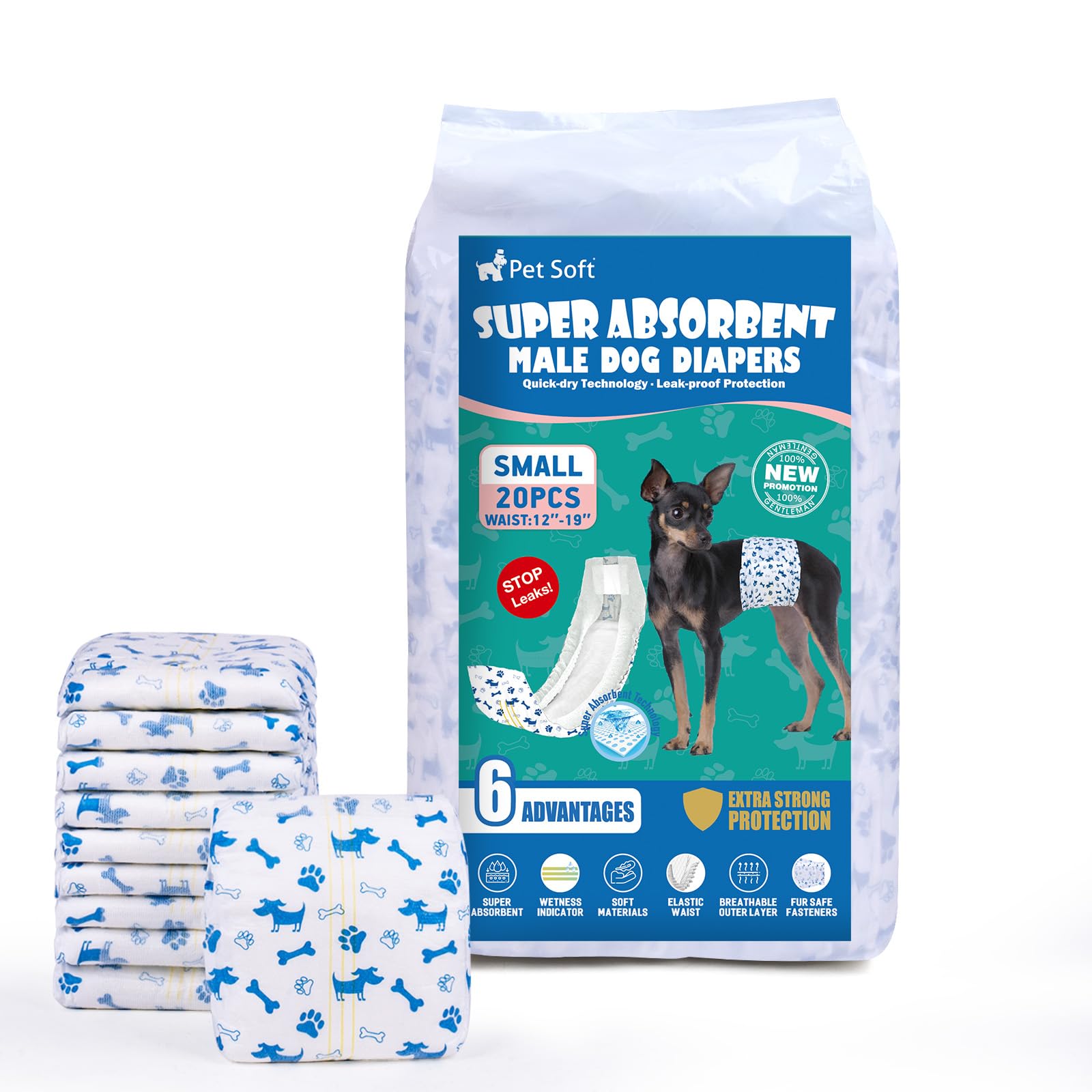 Pet Soft Dog Nappies for Males, Pack of 20 Disposable Nappies for Males, Highly 
