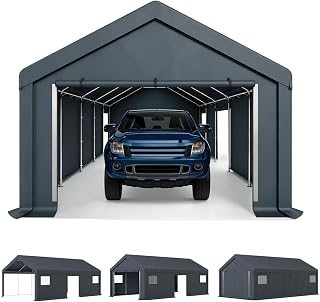 PHI VILLA 13x24ft Portable Garage Carport, Car Tents Storage Shed Canopy | Outside Shelter Heavy Duty UV Resistant Waterproof Outdoor Shed with Roll up Zipper Doors & Vents for Cars,Boats and Tools
