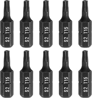 Generic 10pcs T15 Torx Screwdriver Bit 1/4" Hex Shank 25mm/1" Length S2 Steel Star 6 Point Head Hex Security Screw Driver Bits with Hole for Impact Electric Screw Driver Power Tools, Black