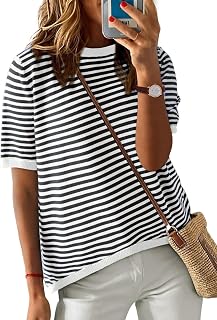 T-shirts Short Sleeve Women Tops Summer Casual Comfortable Loose T-Shirt Round Neck T Shirt Striped Women Blouses