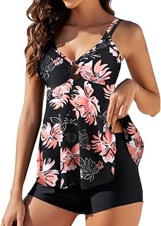 Genfien Women's Two Strap Top Tankini Sets