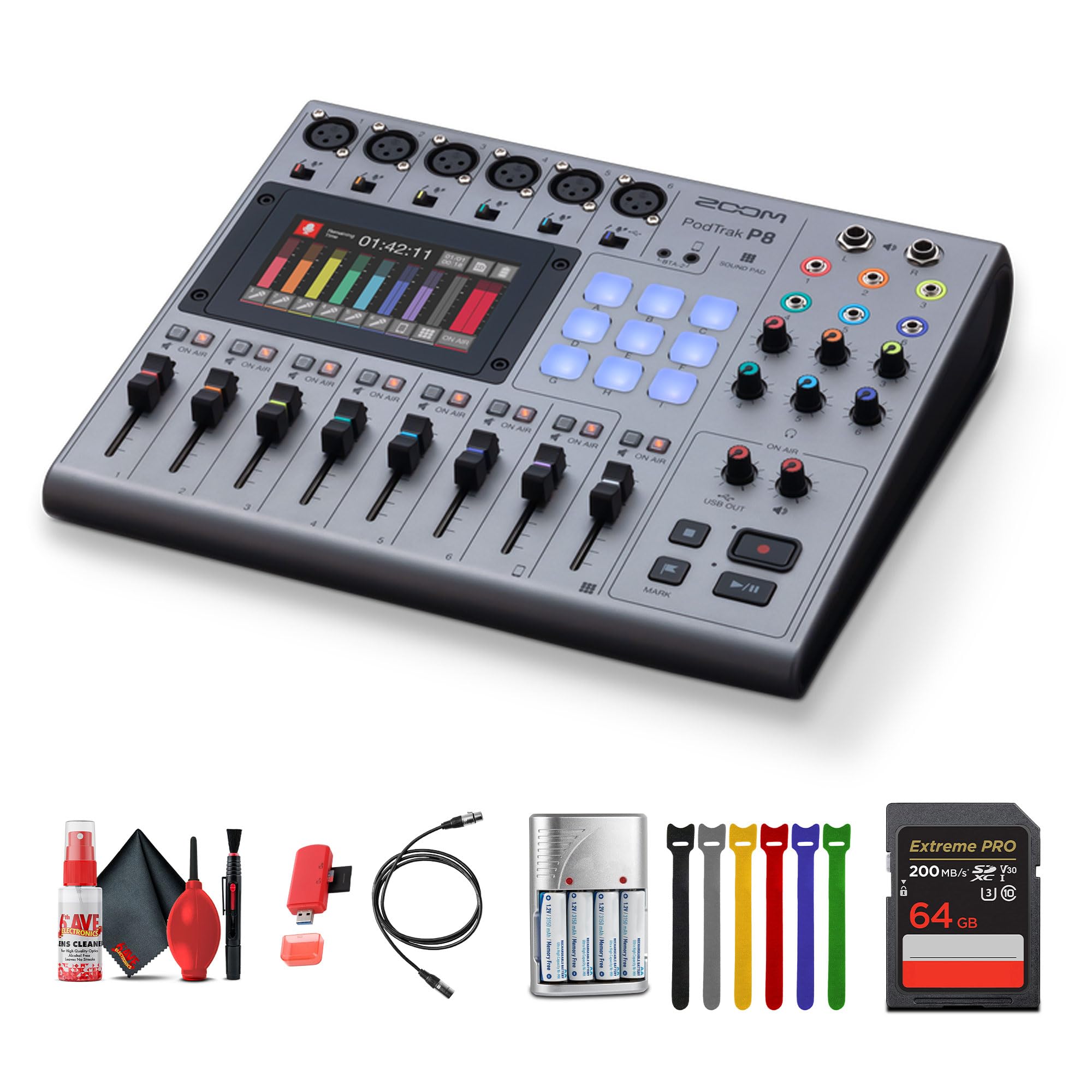 Zoom PodTrak P8 Podcast Recorder + Card Reader Bundle | For Podcasting & Intervi
