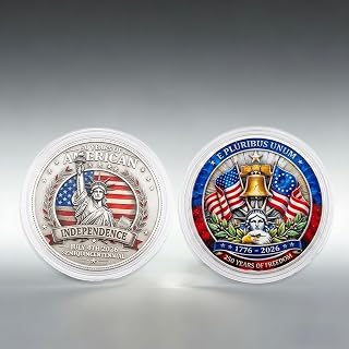 2-Pack 250th Anniversary American Commemorative Coins, 3D Relief Double-Sided Colorized for Collectors & History Enthusiasts