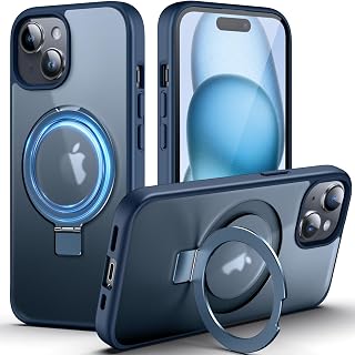 DASFOND Mag-Stand Designed for iPhone 15 Case, 2023 Upgraded [All-in-1] [Compatible with MagSafe] Invisible Ring Kickstand Transparent Matte Phone Case Cover for iPhone 15, Blue
