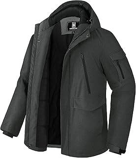 Pioneer Camp Men's Winter Jacket Waterproof Warm Fleece Lined Windproof Men's Parka with 9 Pockets Men's Outdoor Coat Jacket Hooded (S-XXL)