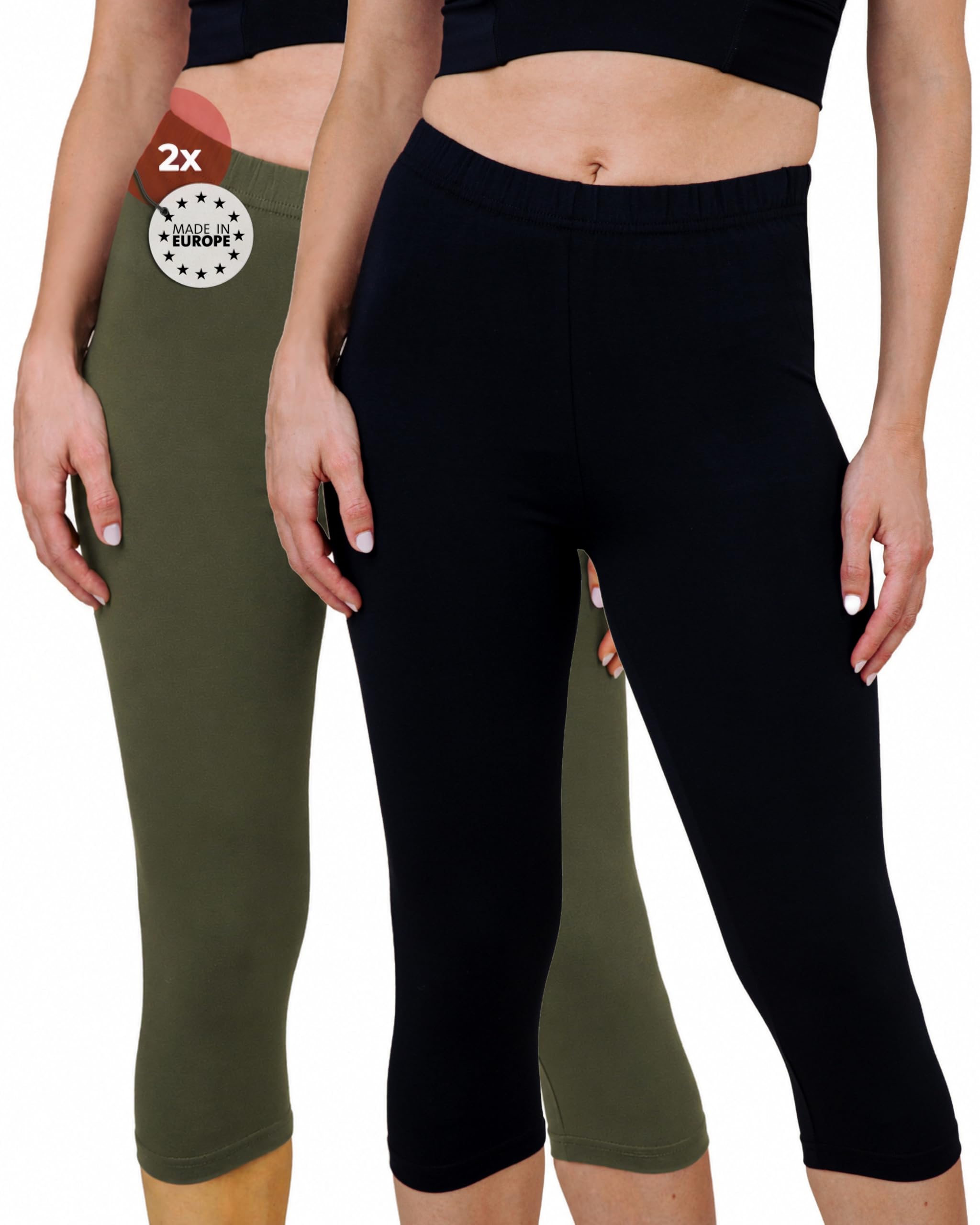 SES Women's 3/4 Length Capri Leggings, Pack of 2
