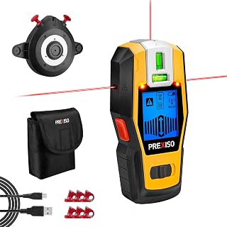 PREXISO 2-in-1 Stud Finder with Laser Level, Rechargeable Cross Line Laser | Multi Surface Lazer Leveler Wall Stud Scanners Tool for Hanging Frame & Picture, Wood Ac Wire Metal Stud Joist Pipe Detection