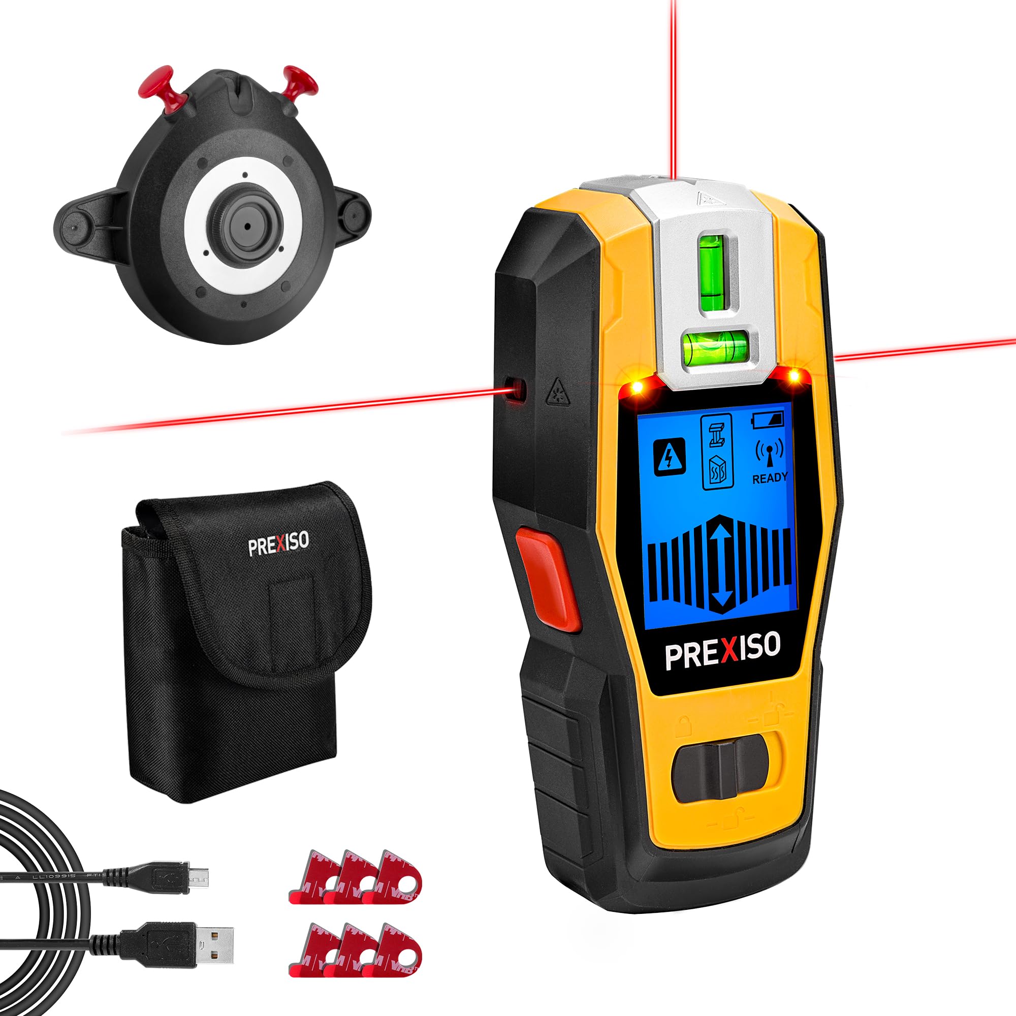 PREXISO 2-in-1 Stud Finder with Laser Level, Rechargeable Cross Line Laser | Mul
