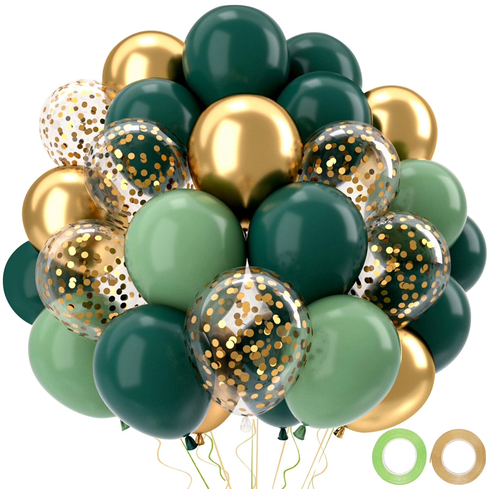 QIFU Sage Green and Gold Balloons Set, 52pcs Olive Dark Green Balloons Metallic 
