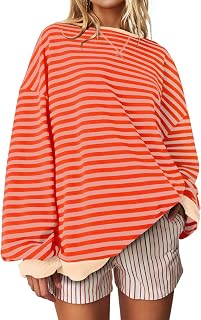 UEU Women Plus Size Striped Crew Neck Long Sleeve Color Block Casual Sweatshirts for Training