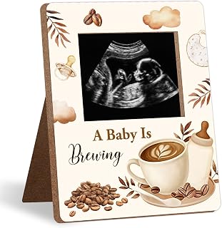 Coffee Themed Baby Shower Decorations Frame, Coffee Pattern Sonogram Picture Frame, New Mom Expecting Parents-to-Be Keepsake Gifts, “A Baby is Brewing” Little One Shower, Pregnancy Announcements
