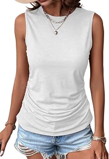 Zeagoo Womens Casual Ruched Tank Tops Crew Neck Tank Tops S-XXL
