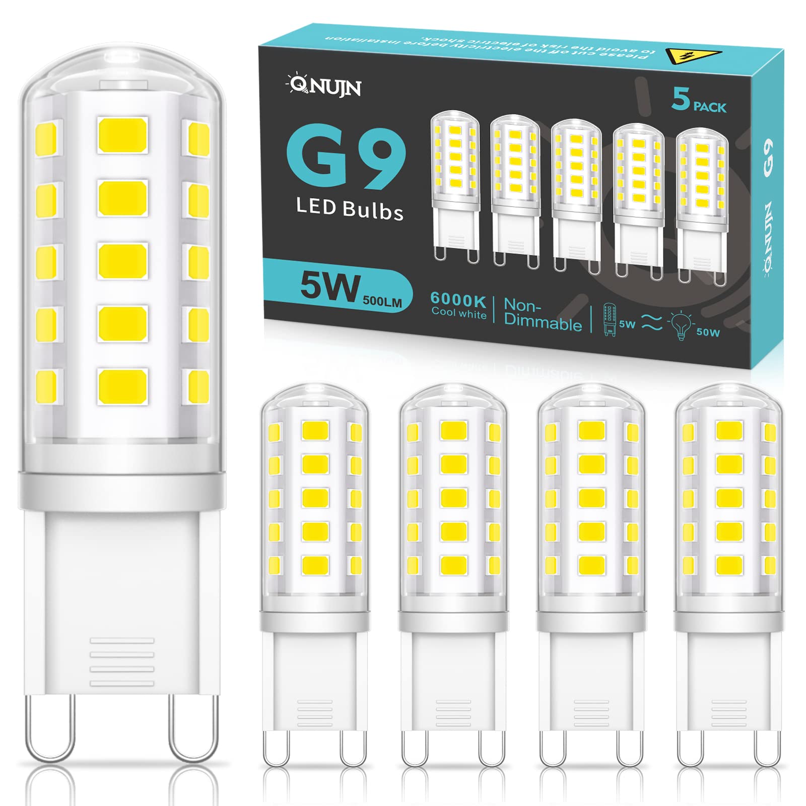G9 Led Bulbs Cool White 5W 500LM 6000K, Equivalent to 50W Halogen | 5 Packs Non-