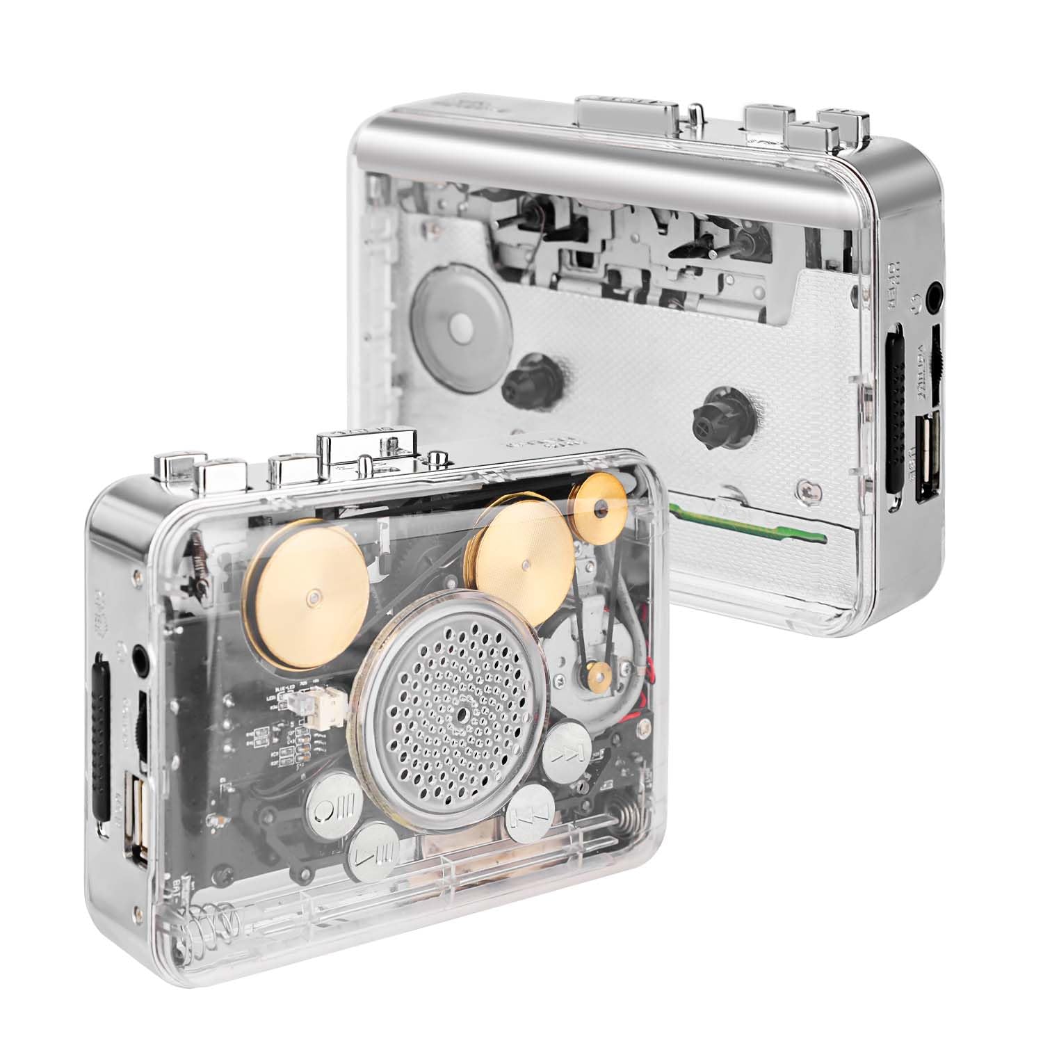 Auto‑Reverse Cassette Player with Speaker, Transparent See‑Through Shell Copper 