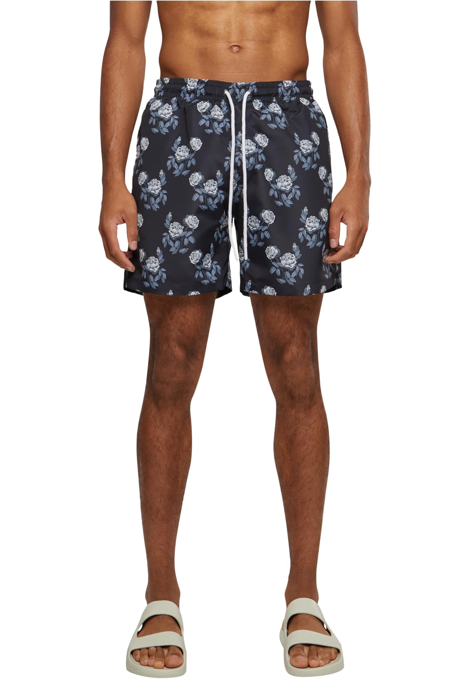 Urban Classics Pattern Swim Shorts Palm Men's Swimming Shorts Black/Olive Basics
