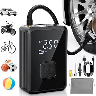Oasser Tyre Inflator Bike Pump Cordless Air Compressor Car Tyre Pump Electric 150PSI (10.3 Bar) LED Light Mini Tyre Inflator Auto Shutoff for Car Bicycle, Motorbike, Ball