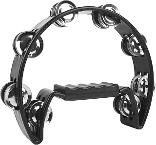 A-Star Half Moon Tambourine, Double Jingles with Grip Handle - Black