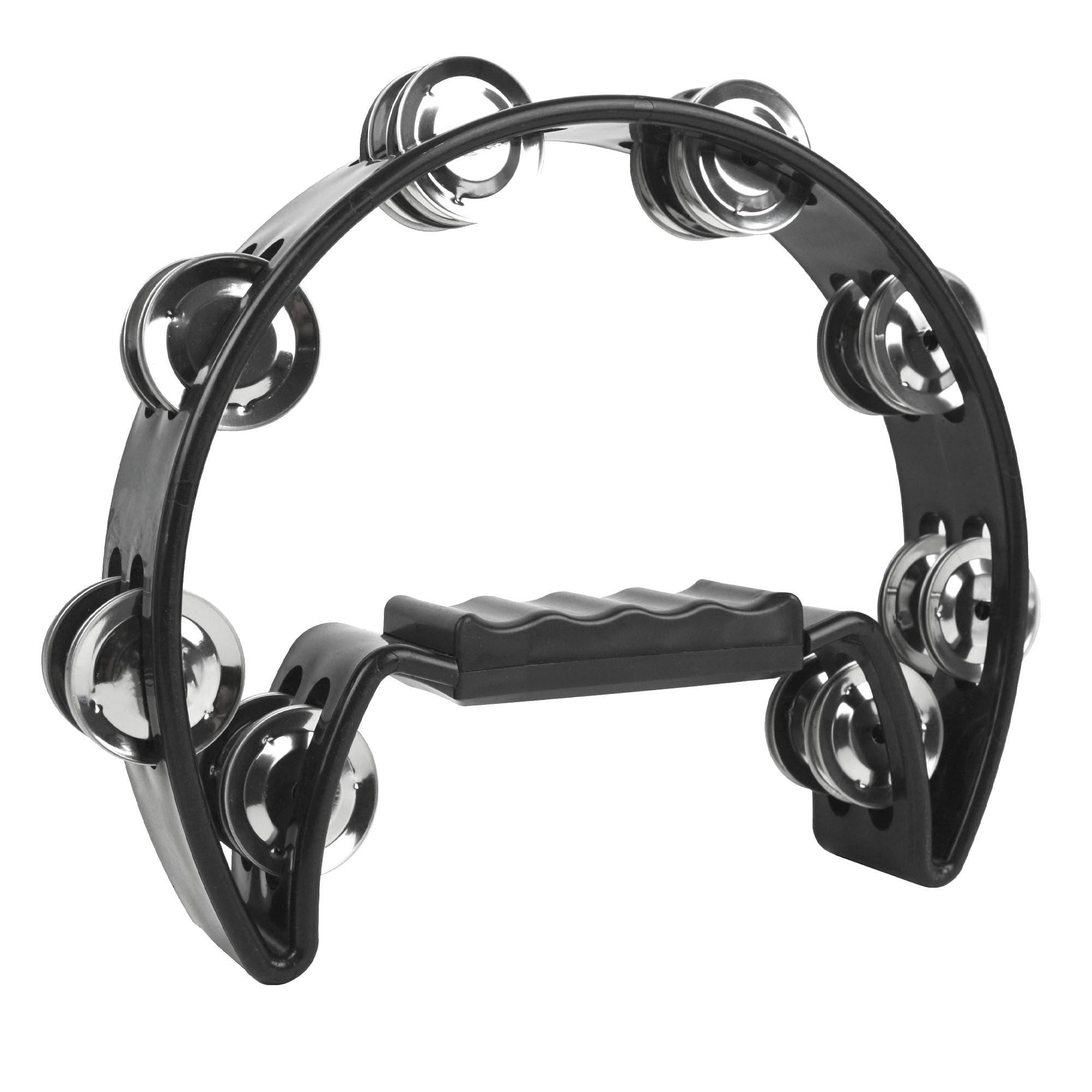 A-Star Half Moon Tambourine, Double Jingles with Grip Handle - Black