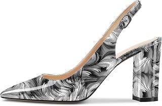 CASTAMERE Women's High Chunky Wide Heel Pointed Toe Slingback Pumps Slip-on Ankle Strap Dress Clear Sandals 8.5CM Heels