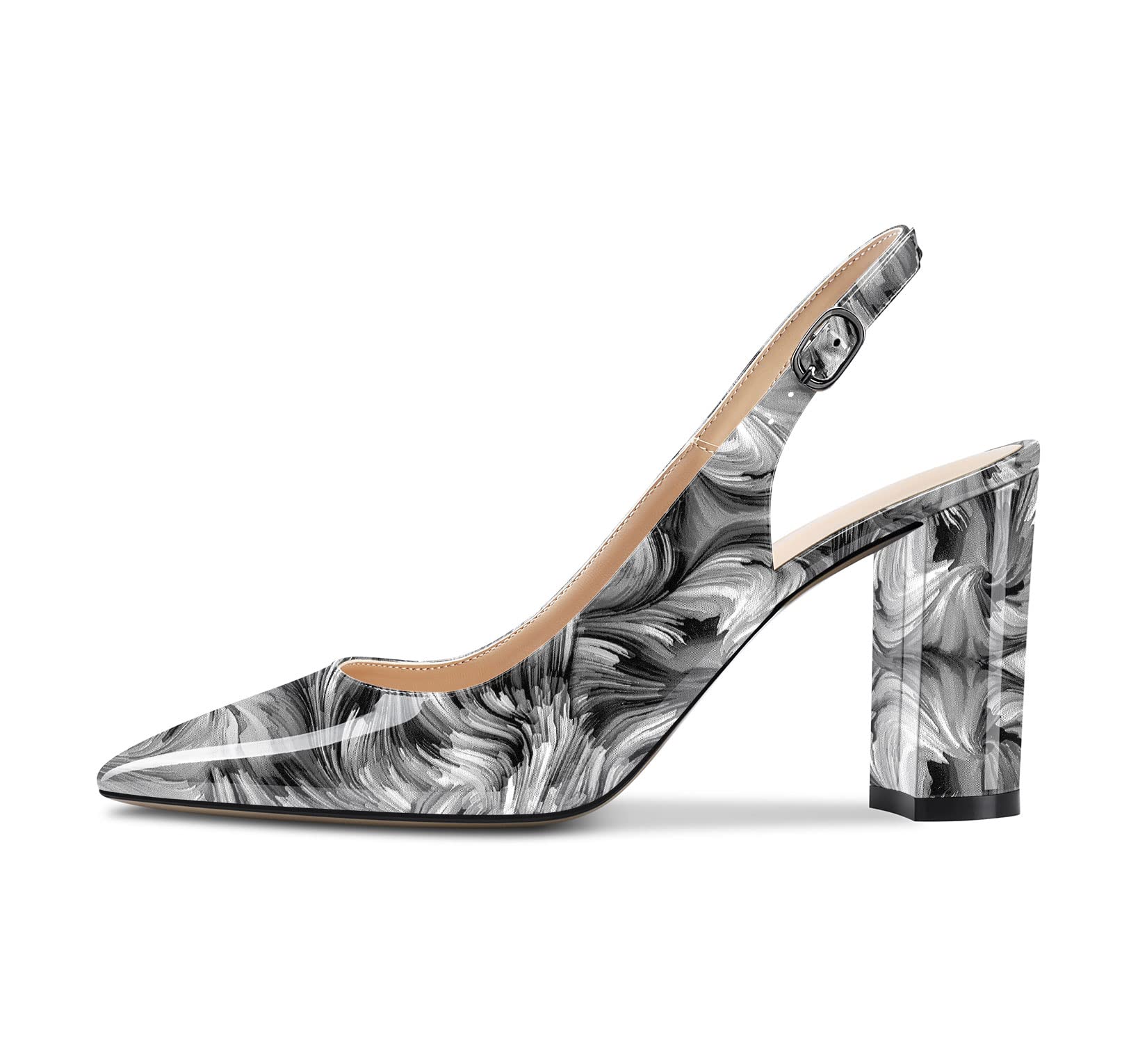 CASTAMERE Women's High Chunky Wide Heel Pointed Toe Slingback Pumps Slip-on Ankl