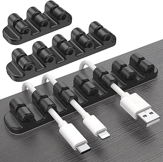 SOULWIT Upgraded Cable Holder, Cable Management Cord Organizer Clips Silicone Self Adhesive for Desktop USB Charging Cable Power Cord Bedside Wire PC Office Home (3/5/7 slot,Black)