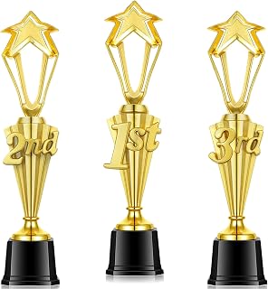 moheaaei 3 Pcs 1st 2nd 3rd Place Trophy Award Set for Sports Tournament, 15" Gold Plastic Trophy Award, for Football Soccer Competitions, Reward Ceremony