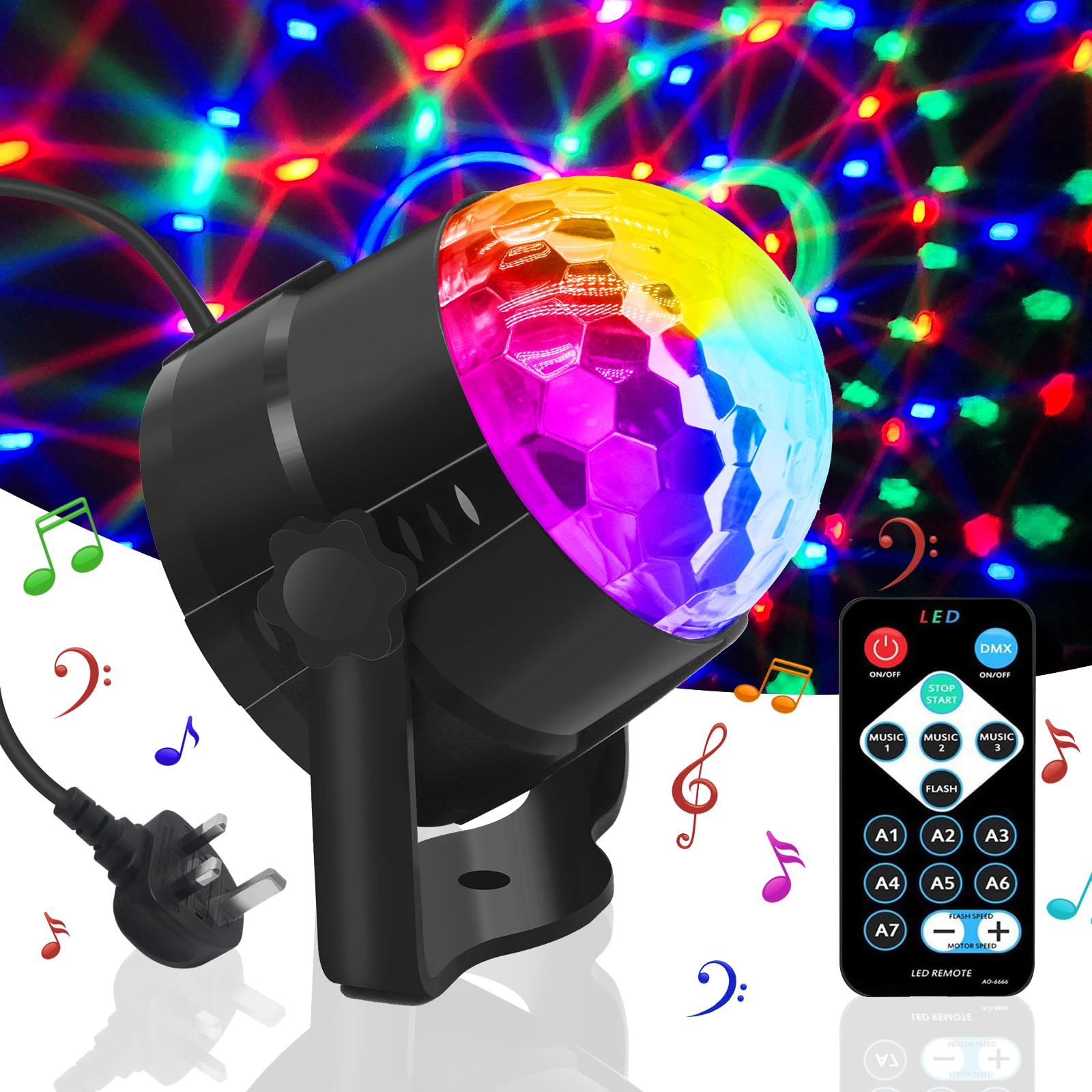 Disco Lights, Jsdoin 360°Rotation Sound Activated Disco Ball Lights with Remote 