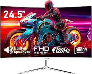 Gawfolk 24 Inch Curved Gaming Monitor, Built-in Speakers, 120Hz, 1920x1080P Full HD, 98% sRGB, 3000R Curvature, HDMI & VGA Ports, White PC Monitor
